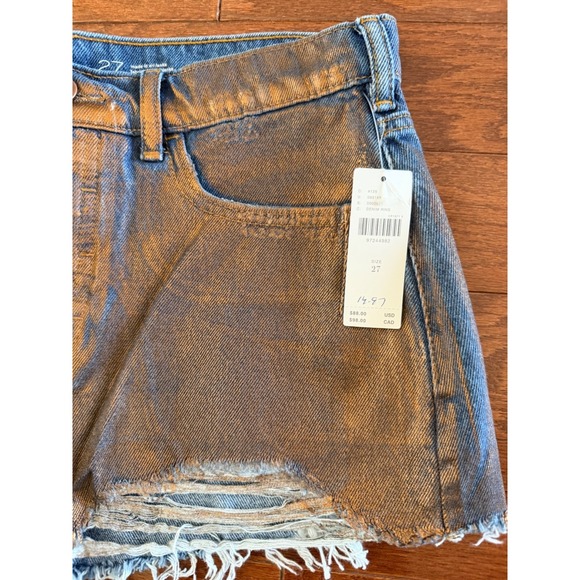 Anthropologie PILCRO Devon Rins Jean Shorts COATED EDITION Sz 27 Metallic Bronze - Picture 10 of 14